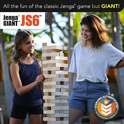 Jenga Official Giant JS6 - Extra Large Size Stacks to Over 4 feet, Includes Heavy-Duty Carry Bag, Premium Hardwood Blocks, Splinter Resistant, Precision-Crafted Known Brand Game