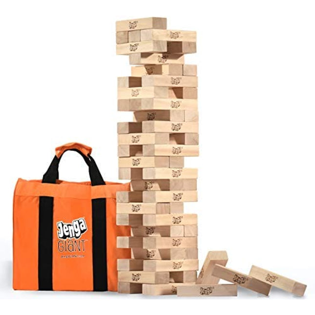 Jenga Official Giant JS6 - Extra Large Size Stacks to Over 4 feet, Includes Heavy-Duty Carry Bag, Premium Hardwood Blocks, Splinter Resistant, Precision-Crafted Known Brand Game