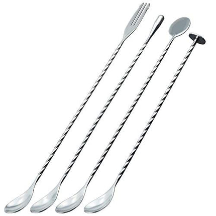 JETKONG 4 Pcs Bar Spoon Cocktail Mixing Spoon 12-Inch Bar Stirring Spoon Stainless Steel Cocktail Stirrer, Long Handle Drink Stirrers Cocktail Spoon