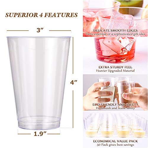 FOCUSLINE 100 Pack Clear Plastic Cups 10 oz Disposable Cups Heavy