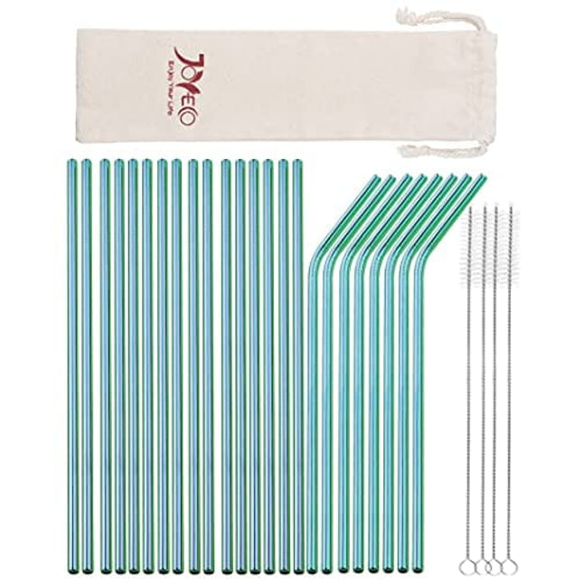 JOYECO Stainless Steel Straws Metal Reusable for 20oz Tumblers Rumblers Drinking Beverage Set of 24, Green