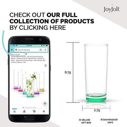 JoyJolt Highball Glasses – Set of 6 Colored Drinking Glasses – Glassware Set for Mixed Drinks, Cocktails, or Water – Elegant and Festive Design – Drink Glasses with In-Glass Coloring – 12oz