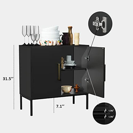 JOZZBY Storage Buffet Cabinet, Freestanding Sideboard with Double Doors, Modern Wooden Sideboard, Black Side Cabinets for Bedroom, Living Room, Kitchen, Office and Hallway