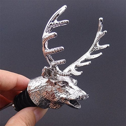 FREEMASTER Wine Pourer Wine Aerators Stainless Deer Stag Head Wine Pourer Stags Head Bottle Pourer Unique Gift Ideas Bar Accessories Birthday and Wedding Christmas Gifts (Silver white)