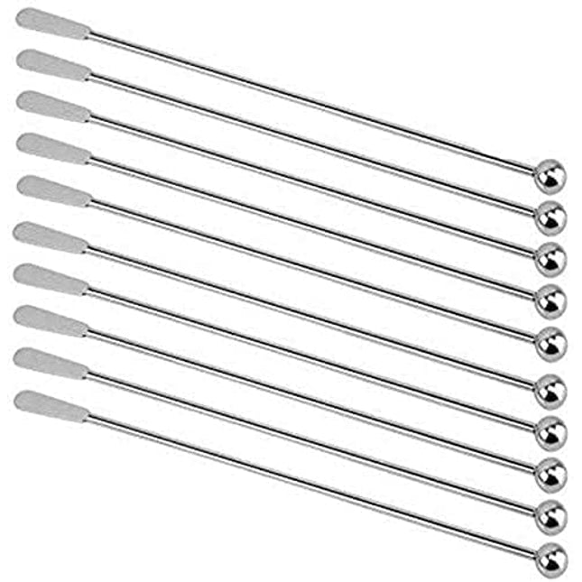 Jsdoin Stainless Steel Coffee Beverage Stirrers Stir Cocktail Drink Swizzle Stick with Small Rectangular Paddles (10 silver)