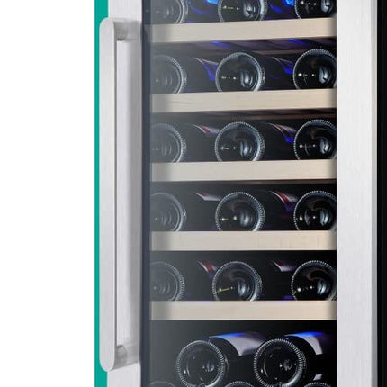 Kalamera 15" Wine Cooler Refrigerator, Mini Fridge, 30 Bottle Built-in/Freestanding Wine Fridge, Seamless Stainless Steel & Double-Layer Tempered Glass Door, Temperature Memory Function for Wine