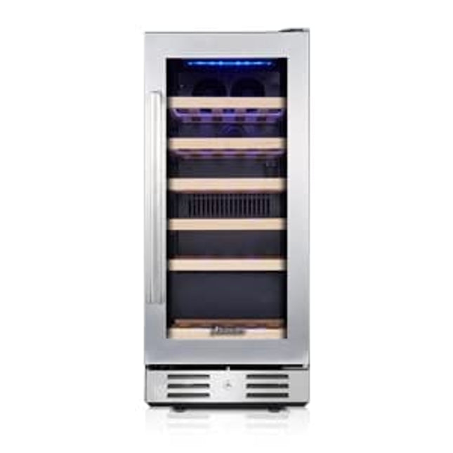 Kalamera 15" Wine Cooler Refrigerator, Mini Fridge, 30 Bottle Built-in/Freestanding Wine Fridge, Seamless Stainless Steel & Double-Layer Tempered Glass Door, Temperature Memory Function for Wine