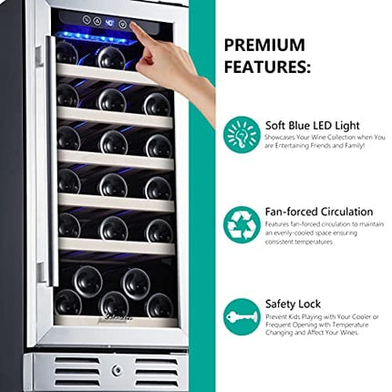 Kalamera Mini Fridge 15" Wine Cooler Refrigerator - 30 Bottle Wine Fridge with Stainless Steel Refrigerator& Double-Layer Tempered Glass Door and Temperature Memory Function Built-in or Freestanding