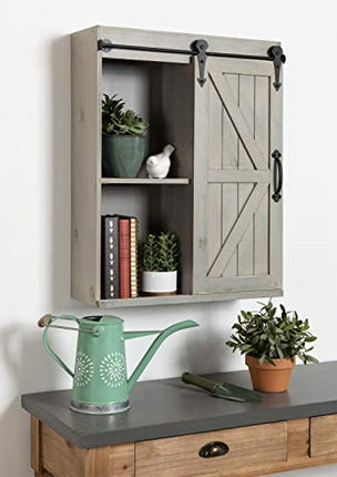 Kate and Laurel Cates Decorative Wood Wall Storage Cabinet with Sliding Barn Door, Rustic Gray
