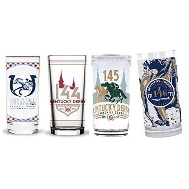 Kentucky Derby Officially Licensed Mint Julep Cup/Glass Set, 4 Pack, Year 2020, 2019, 2018 & 2017