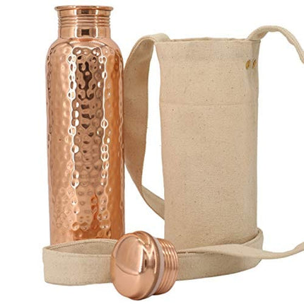 Kitchen Science Water Bottle (32oz/950ml) w/a Carrying Canvas Bag | 100% Pure Copper Bottle for Drinking Water | Lab-Tested, Heavy Duty & Leak-Proof | Authentic Ayurvedic Copper Bottle