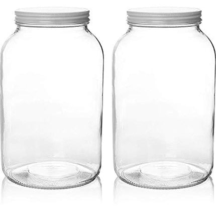 kitchentoolz 2 Pack 1 Gallon Glass Large Mason Jars Wide Mouth with Airtight Metal Lid, Safe for Fermenting Kombucha Kefir Kimchi, Pickling, Storing and Canning, Dishwasher Safe, Made in USA