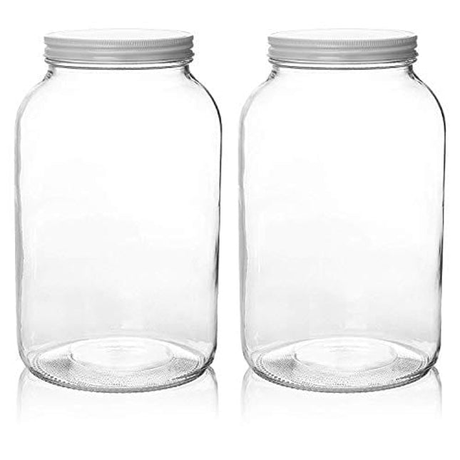 kitchentoolz 2 Pack 1 Gallon Glass Large Mason Jars Wide Mouth with Airtight Metal Lid, Safe for Fermenting Kombucha Kefir Kimchi, Pickling, Storing and Canning, Dishwasher Safe, Made in USA
