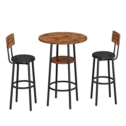 KIVENJAJA 3-Piece Bar Table Set for 2, Small 2-Tier Round Bistro Pub Dining Table & PU Upholstered Stools with Backrest, Counter Height Table and Chairs Set for Kitchen Small Space, Rustic Brown
