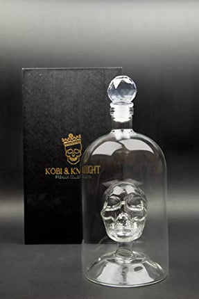 Kobi & Knight Premium Skull Decanter - Handmade Skull Whiskey Decanter with Airtight Stopper - Borosilicate Glass Skull Decanter - Thick Vodka, Rum, Gin, Tequila Bottle - 25fl oz / 750ml Skull Barware