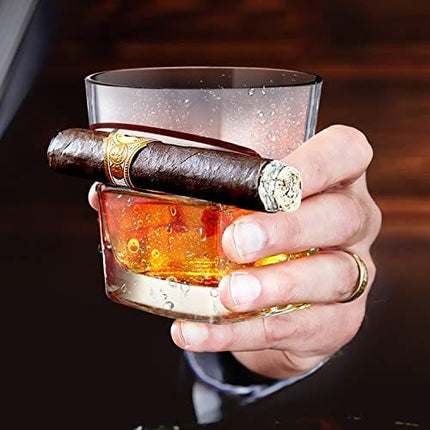 Father's Day Gifts for Dad Men, Kollea Whiskey Cigar Glass 15 Oz with Rest Holder, Old Fashioned Whiskey Glass, Whiskey Gifts for Dad, Boyfriend, Husband for Birthday, Anniversary, Retirement (Square)