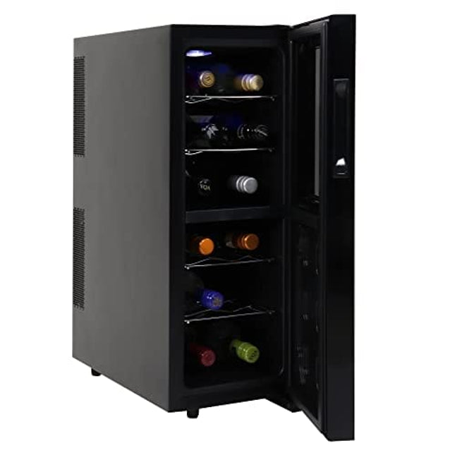 Koolatron Urban Series 12 Bottle Dual Zone Wine Cooler, Black, Thermoelectric Wine Fridge, Freestanding Wine Cellar, Red, White, Sparkling Wine Storage for Small Kitchen, Apartment, Condo, RV