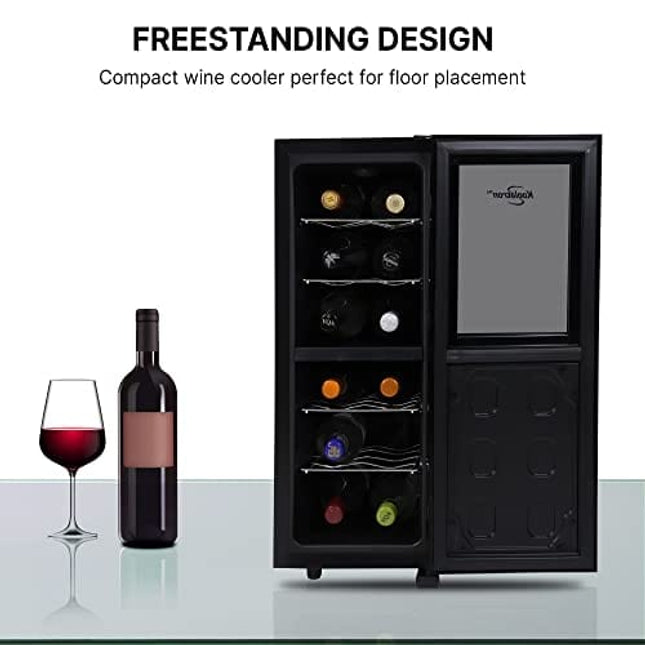 Koolatron Urban Series 12 Bottle Dual Zone Wine Cooler, Black, Thermoelectric Wine Fridge, Freestanding Wine Cellar, Red, White, Sparkling Wine Storage for Small Kitchen, Apartment, Condo, RV