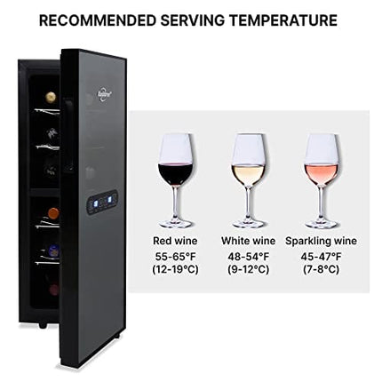 Koolatron Urban Series 12 Bottle Dual Zone Wine Cooler, Black, Thermoelectric Wine Fridge, Freestanding Wine Cellar, Red, White, Sparkling Wine Storage for Small Kitchen, Apartment, Condo, RV