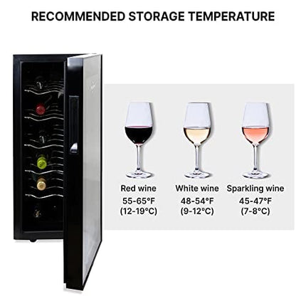 Koolatron Urban Series 12 Bottle Wine Cooler, Thermoelectric Wine Fridge, 1 cu. ft. Freestanding Wine Refrigerator for Home Bar, Small Kitchen, Apartment, Condo, Cottage, RV