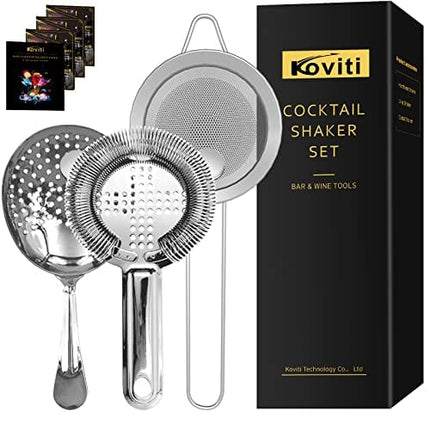 Cocktail Strainer-Stainless Steel Bar Tools Bartender Cocktail Strainer Set:Hawthorne Strainer,Julep Strainer and Conical Fine Mesh Strainer