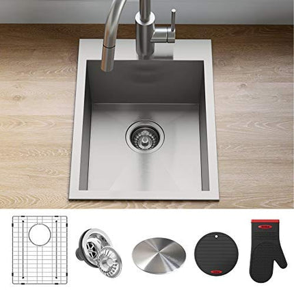 Kraus KP1TS15S-1 Pax Kitchen Sink Single Bowl, 15 Inch, Zero Radius