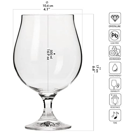 Krosno Dark Ale Stout Beer Glasses | Set of 6 | 16.9 oz | Elite Collection | Perfect for Home, Restaurants and Parties | Dishwasher Safe