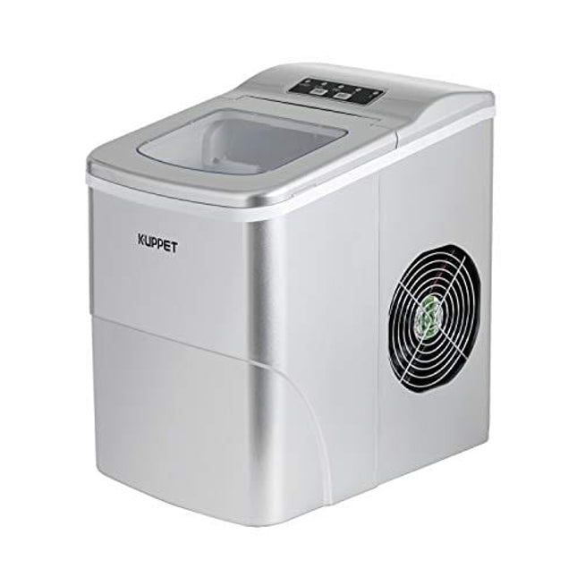 KUPPET Ice Maker Machine for Countertop, Portable Automatic Ice Maker with LCD Display, 9 Ice Cubes Ready in 6min, 26 lbs/day - for Parties/Home/Office/Bar, Ice Scoop and Basket (Silver)