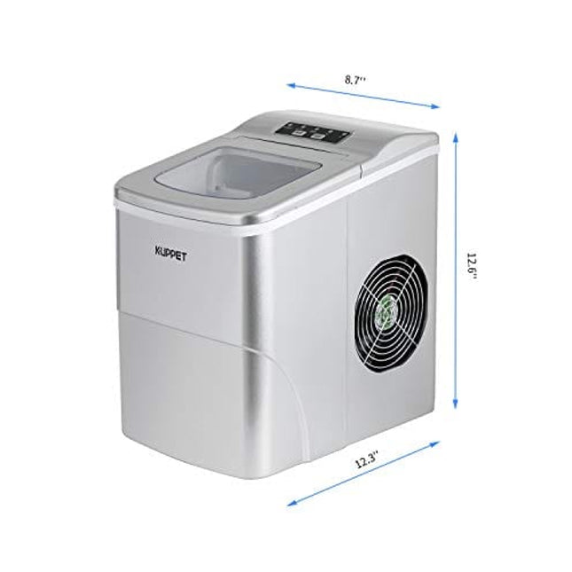 KUPPET Ice Maker Machine for Countertop, Portable Automatic Ice Maker with LCD Display, 9 Ice Cubes Ready in 6min, 26 lbs/day - for Parties/Home/Office/Bar, Ice Scoop and Basket (Silver)