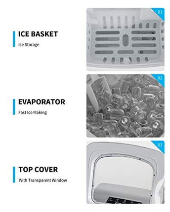 KUPPET Ice Maker Machine for Countertop, Portable Automatic Ice Maker with LCD Display, 9 Ice Cubes Ready in 6min, 26 lbs/day - for Parties/Home/Office/Bar, Ice Scoop and Basket (Silver)