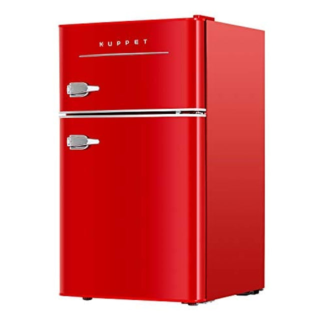 KUPPET Retro Mini Refrigerator 2-Door Compact Refrigerator for Dorm, Garage, Camper, Basement or Office, 3.2 Cu.Ft (Red)