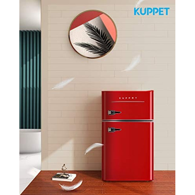 KUPPET Retro Mini Refrigerator 2-Door Compact Refrigerator for Dorm, Garage, Camper, Basement or Office, 3.2 Cu.Ft (Red)