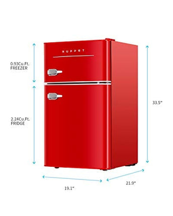 KUPPET Retro Mini Refrigerator 2-Door Compact Refrigerator for Dorm, Garage, Camper, Basement or Office, 3.2 Cu.Ft (Red)