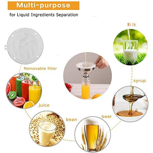 Lakatay 5-Inch Food Grade Stainless Steel Kitchen Funnel with 200 Mesh Food Filter Strainer for Transferring of Liquid Dry Ingredients and Metal Cooking Funnel