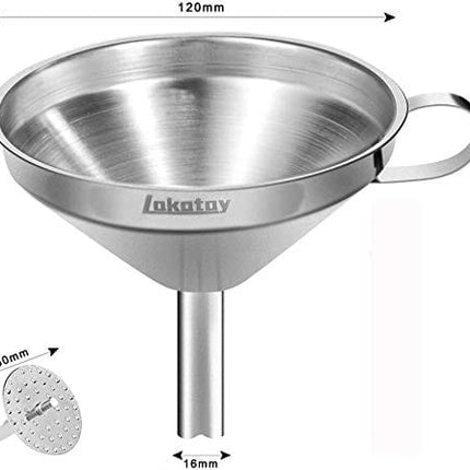 Lakatay 5-Inch Food Grade Stainless Steel Kitchen Funnel with 200 Mesh Food Filter Strainer for Transferring of Liquid Dry Ingredients and Metal Cooking Funnel