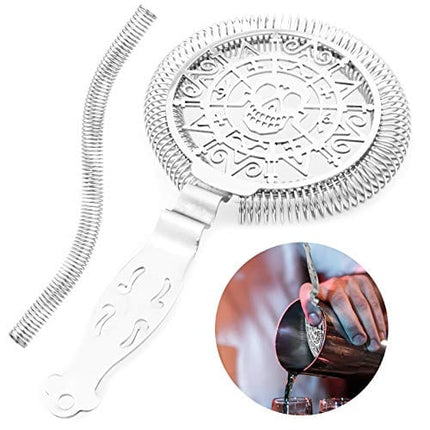 Cocktail Strainer with Spring, Skull Martini Drink Strainer, Stainless Steel Hawthorne Strainer for Bar Tools(Silver)