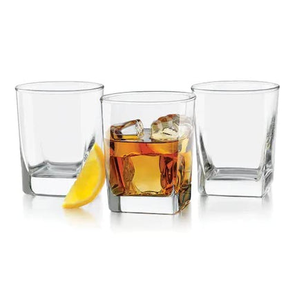 Square Drinking Whiskey Glasses Set of 4, Old Fashioned Glass Cup Bar Set, Stemless Everyday Rocks Whisky Glass Best Present for Men, Scotch, Bourbon, Vodka, Wine, Cocktail, Liquor, Tequila, Smoothie