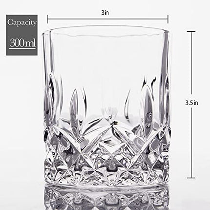 LEMONSODA Crystal Cut Old Fashioned Whiskey Glasses - Whiskey Gifts for Men - 10oz Ultra-Clear Premium Lead-Free Crystal Glass Tumbler For Drinking Bourbon, Scotch, Cognac, Cocktails (Set of 4)