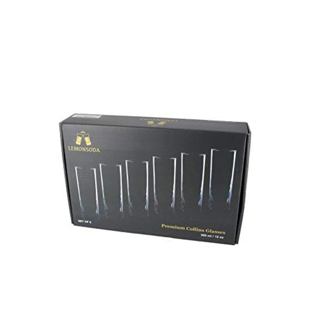 LEMONSODA Premium Highball Glass Set - Elegant Tom Collins Glasses Set of 6-12oz Tall Drinking Water Glasses - Bar Glassware for Mojito, Whiskey, Cocktail - Crystal High Ball Glass Drink Tumblers