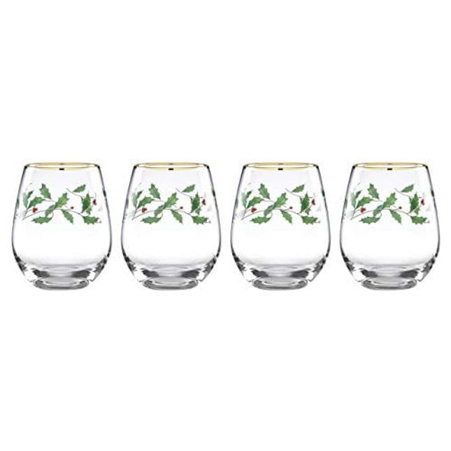 Lenox Holiday 4-Piece Stemless Wine Glasses, 14 oz