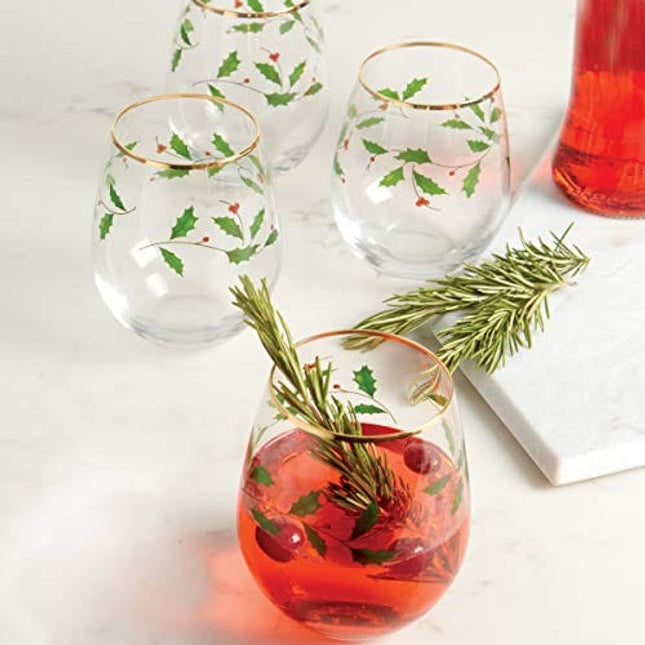 Lenox Holiday 4-Piece Stemless Wine Glasses, 14 oz