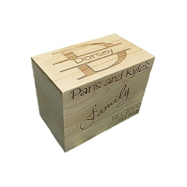 LGU(TM Monogrammed Personalized Custom Family Recipe Box Wood Box