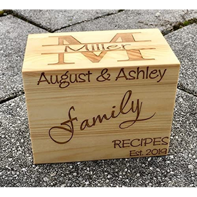 LGU(TM Monogrammed Personalized Custom Family Recipe Box Wood Box