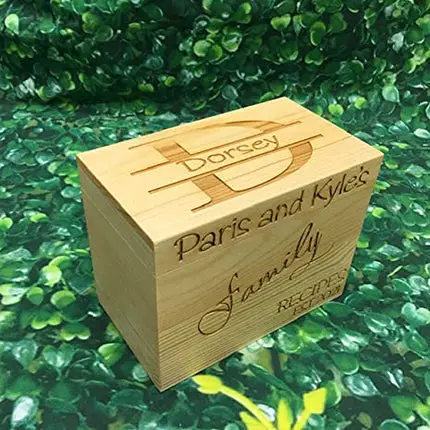 LGU(TM Monogrammed Personalized Custom Family Recipe Box Wood Box