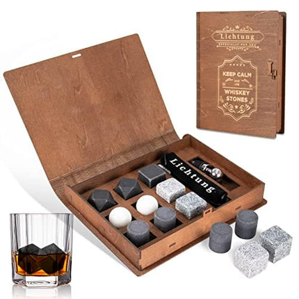 Whiskey Stones for Men Reusable Whiskey Rocks Gift Set with 9 Chilling Stones, Beverage Chilling Stones for Whiskey, Bourbon, Wine, Ideal Gift for Father's Day, Dad's Birthday, Whiskey Lovers