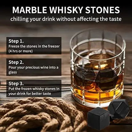 Whiskey Stones for Men Reusable Whiskey Rocks Gift Set with 9 Chilling Stones, Beverage Chilling Stones for Whiskey, Bourbon, Wine, Ideal Gift for Father's Day, Dad's Birthday, Whiskey Lovers
