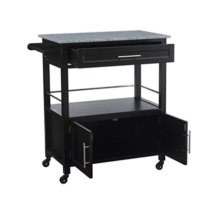 Linon Cameron Granite Top Kitchen Cart, 36.02" x 24.02" x 17.99", Black