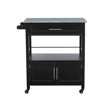 Linon Cameron Granite Top Kitchen Cart, 36.02" x 24.02" x 17.99", Black