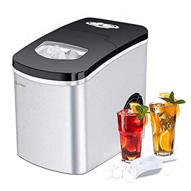 LITBOOS Countertop Ice Makers,26Lbs/24H Stainless Steel Ice Machine Maker,Portable Ice Machine with Ice Scoop and Basket,9 Cubes Ready in 7 Mins,2 Sizes of Bullet Ice for Home Kitchen Office Bar Party