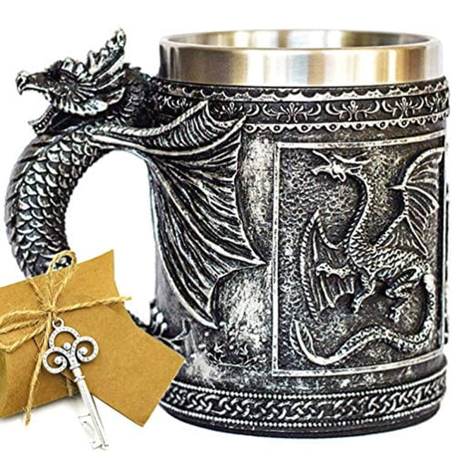 Medieval GOT Dragon D&D Game Mug of Thrones Merchandise Beer Steins Viking Tankard Mug Stainless Coffee Cup Gift Mug for Dragon Collector, Themed Party Decoration